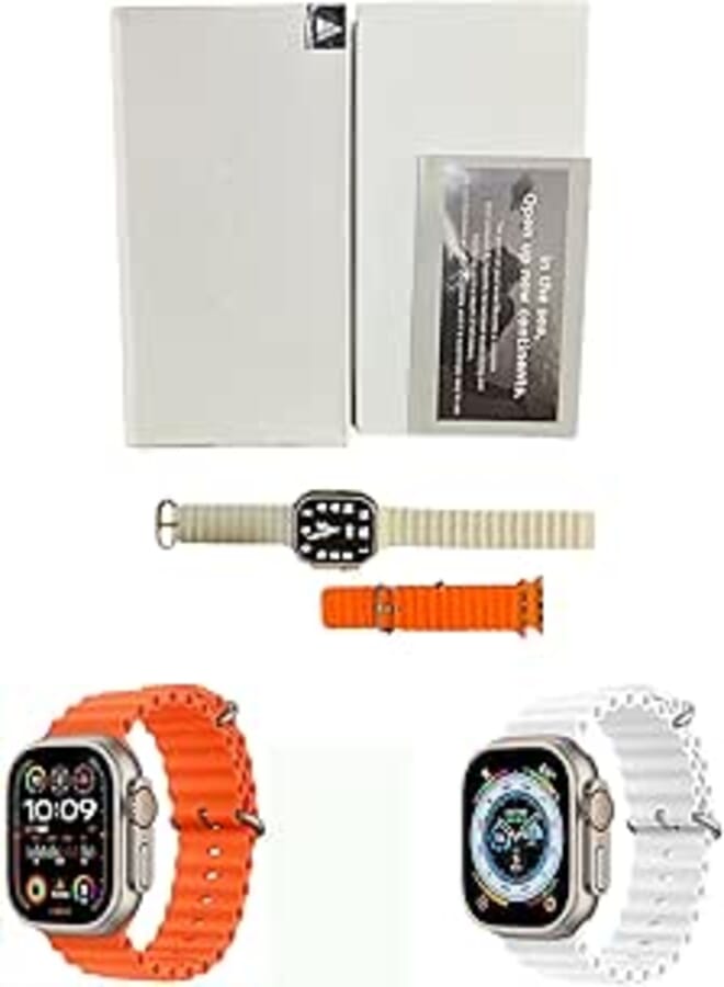 ADHOMAX Smart Watch Elegant Design 49MM, NFC, HD display, Fitness Tracker, Sports, Wireless Charging, Long Battery, for IOS, android for men and women (app, Orange + White)